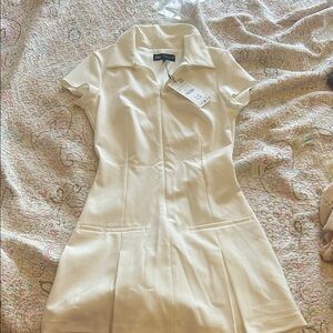 Zara Cream Short-Sleeve Collared Mini Dress